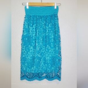 💚5/$25 NWT Turquoise Crochet Lace Overlay Midi Pencil Skirt Size Small | Medium